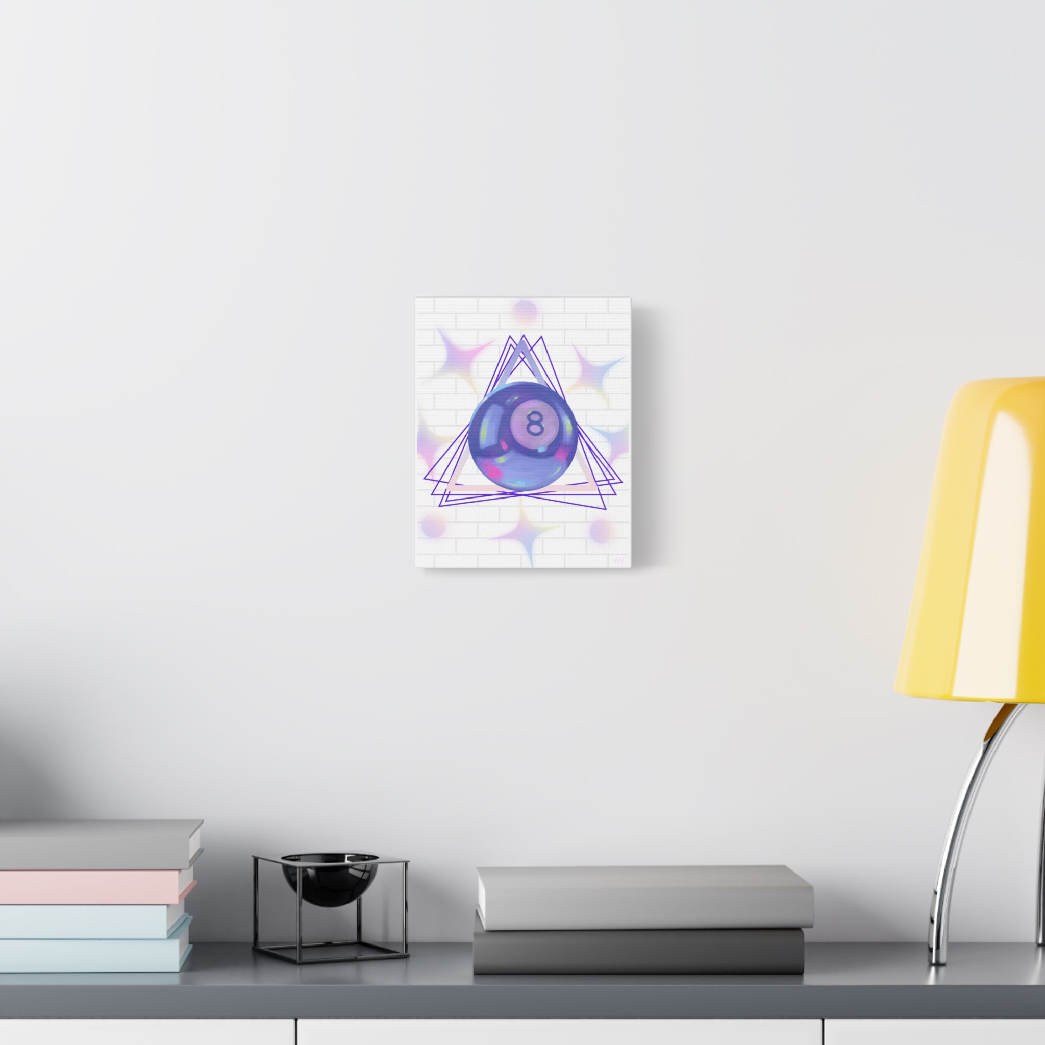 Magic Eight Ball Geometric Canvas Art — Retro Pastel Room Wall Decor 