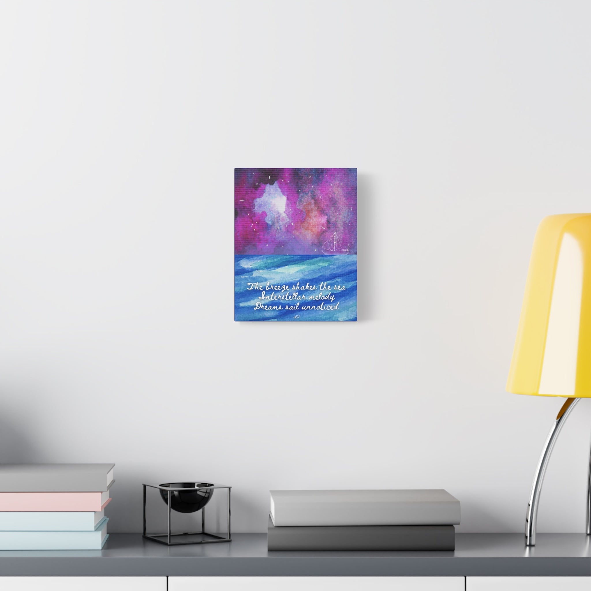 Interstellar Sea Haiku Poem Canvas Print — "Dreams sail unnoticed" 