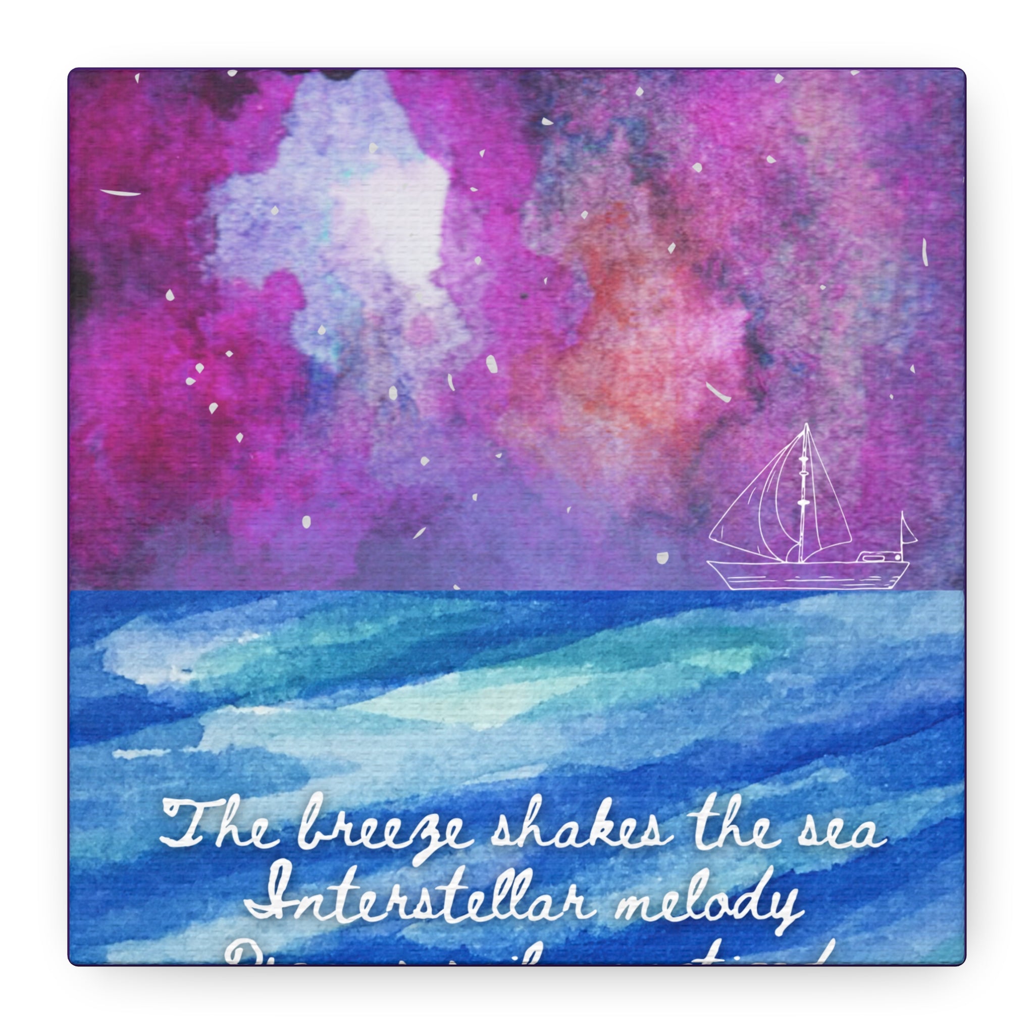 Interstellar Sea Haiku Poem Canvas Print — "Dreams sail unnoticed" 