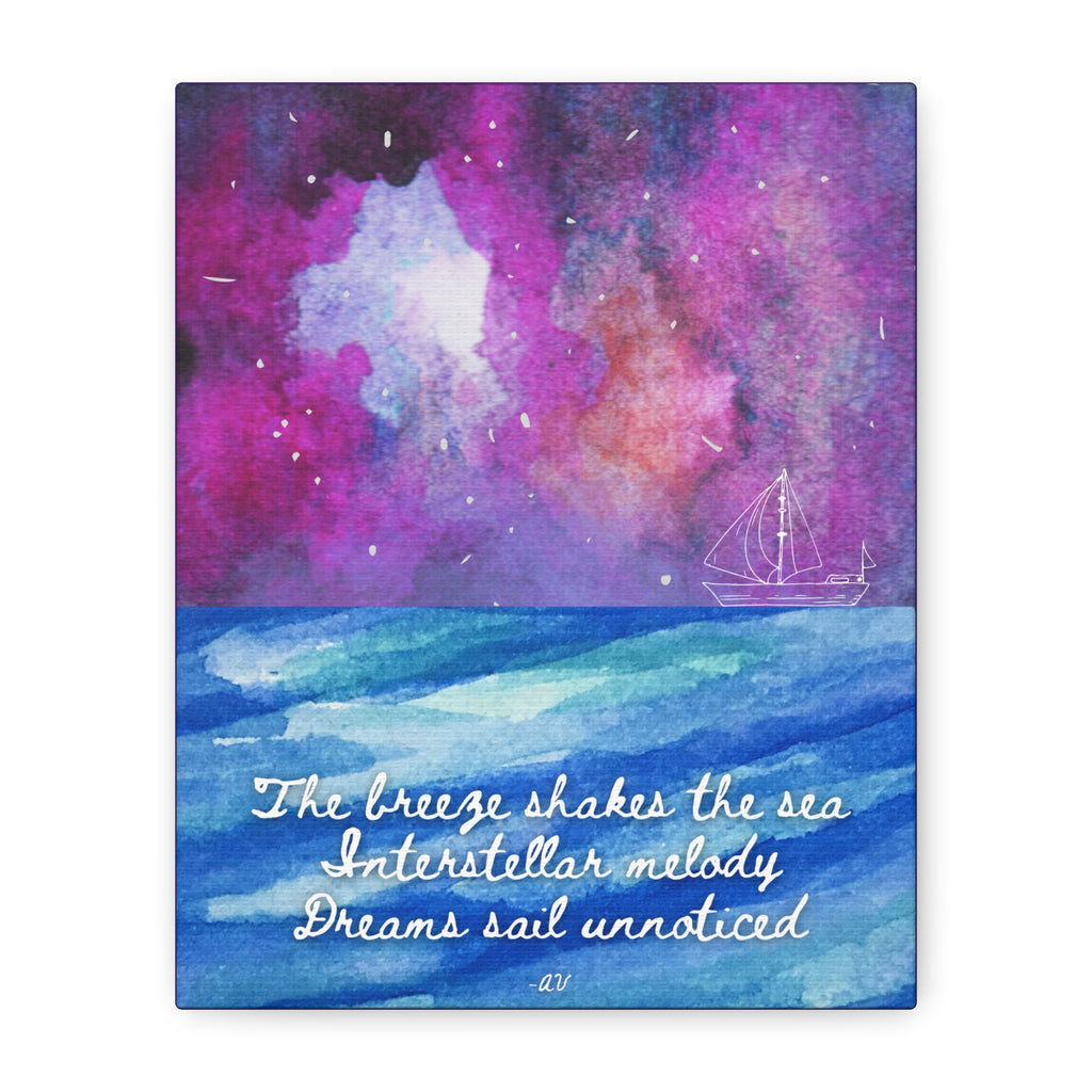 Interstellar Sea Haiku Poem Canvas Print — "Dreams sail unnoticed" 