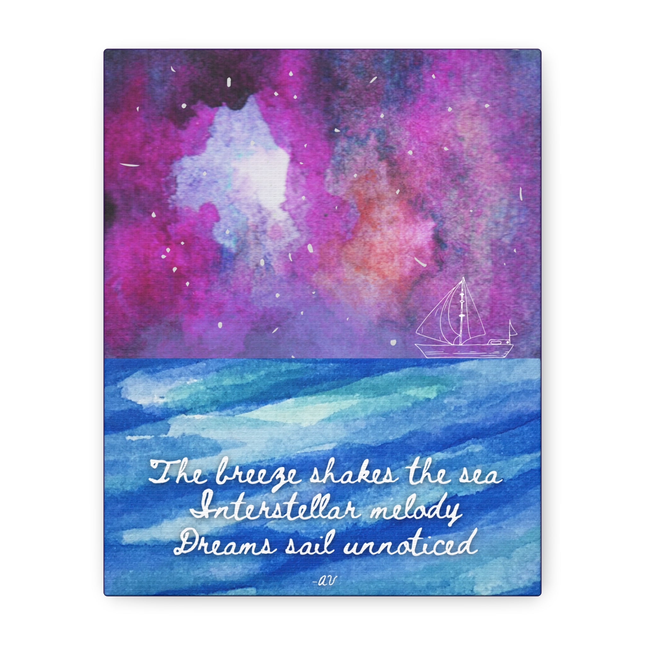Interstellar Sea Haiku Poem Canvas Print — "Dreams sail unnoticed" 