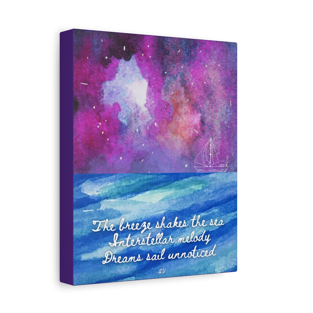 Interstellar Sea Haiku Poem Canvas Print — "Dreams sail unnoticed" 