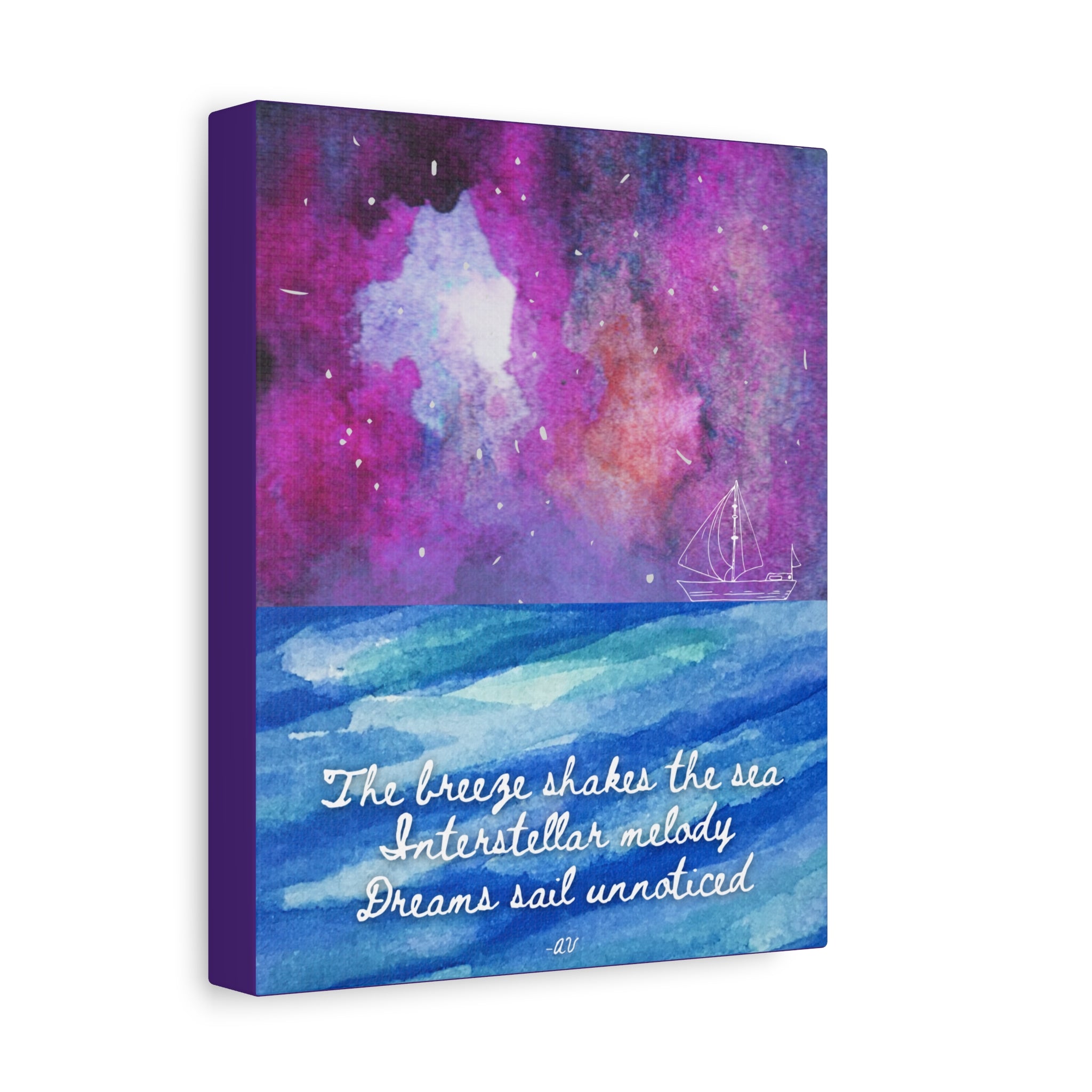 Interstellar Sea Haiku Poem Canvas Print — "Dreams sail unnoticed" 