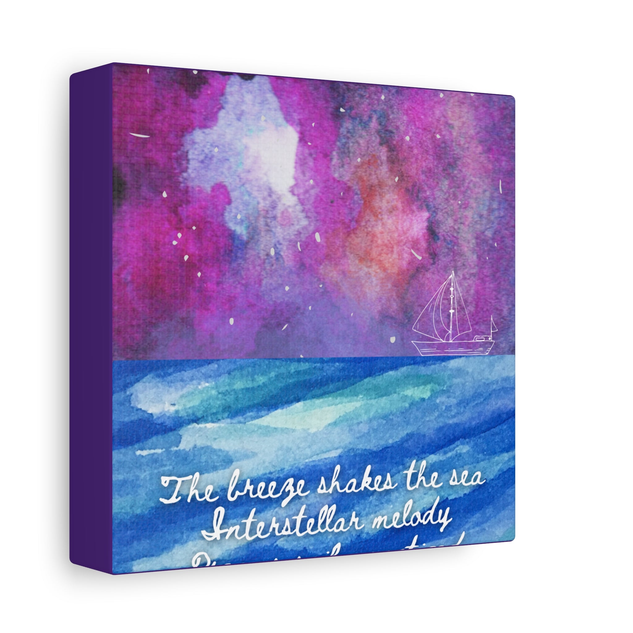 Interstellar Sea Haiku Poem Canvas Print — "Dreams sail unnoticed" 