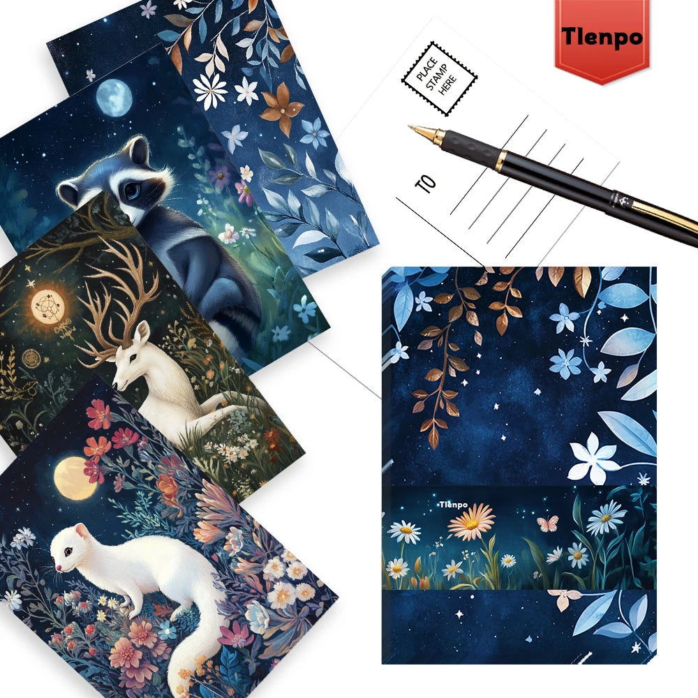 32pcs Stickers, dreamy forest animal illustrations, night scenes + small animals 