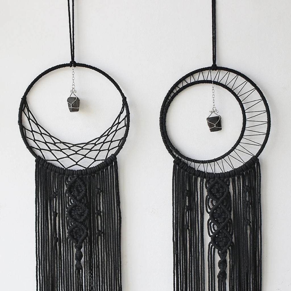 3 pcs Black Moon Dream Catcher, Macrame With Crystal, Home Decor 