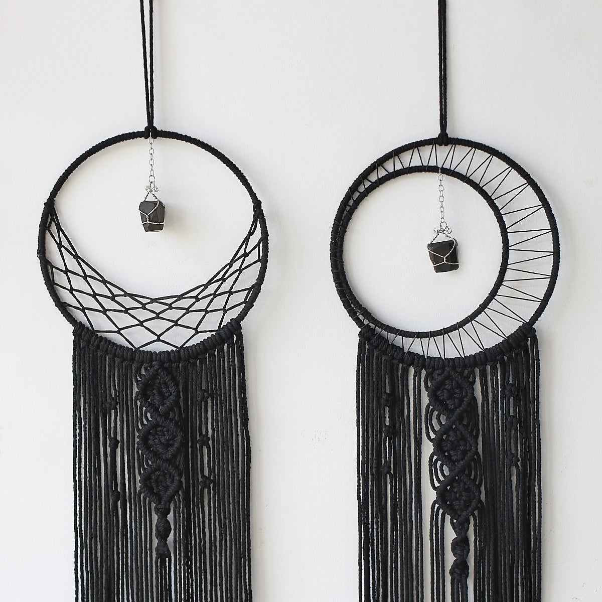 3 pcs Black Moon Dream Catcher, Macrame With Crystal, Home Decor 