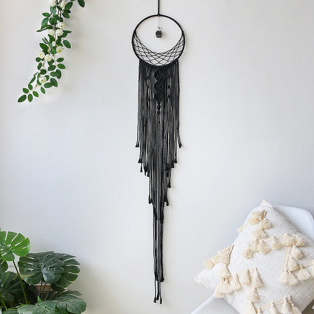 3 pcs Black Moon Dream Catcher, Macrame With Crystal, Home Decor 
