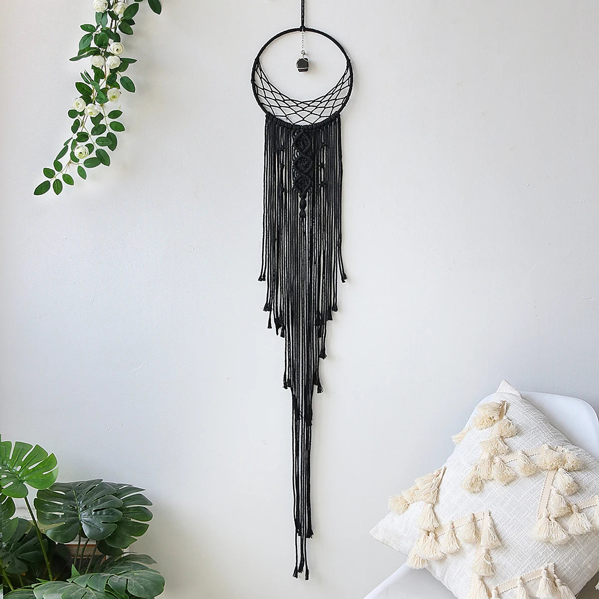 3 pcs Black Moon Dream Catcher, Macrame With Crystal, Home Decor 
