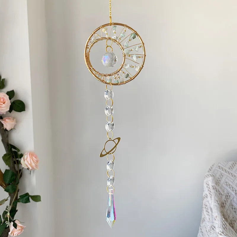 1 pc. Galaxy Suncatcher Hand-woven Crystal Wind Chimes Natural Gemstone Prism Window Hanging 