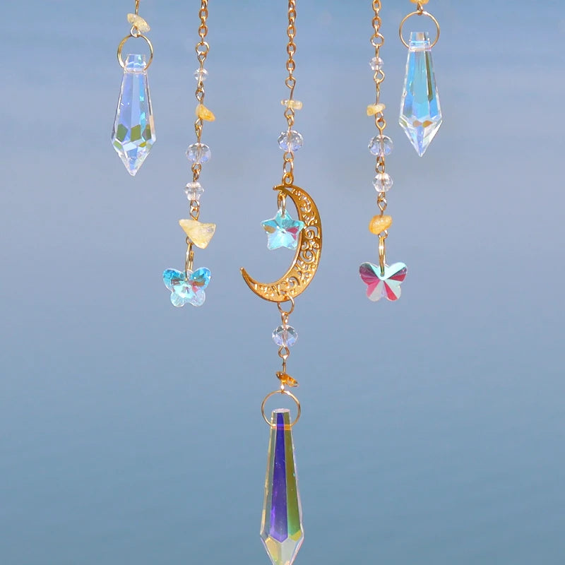 Natural Crystal Citrine Sun Catcher Crystal Wind Chimes Room Decoration 
