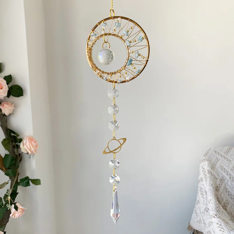 1 pc. Galaxy Suncatcher Hand-woven Crystal Wind Chimes Natural Gemstone Prism Window Hanging 