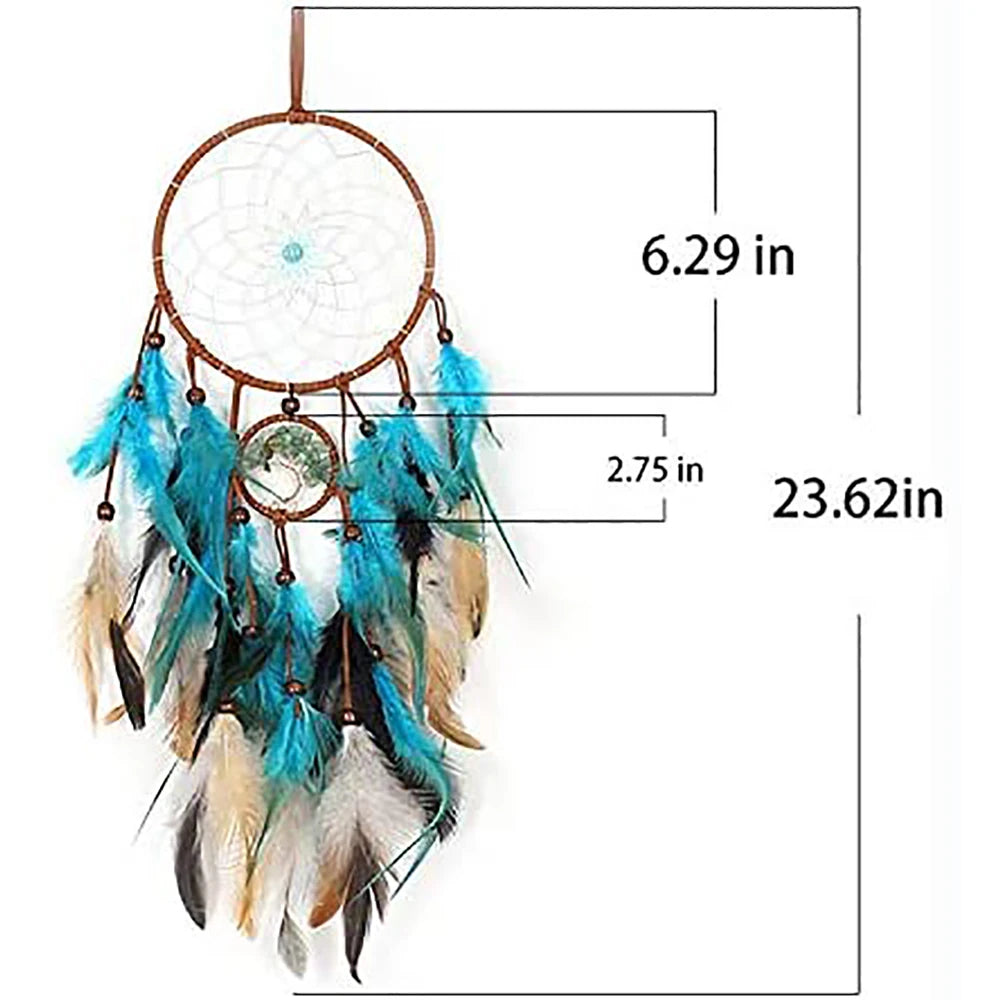 Native Style Blue Dream Catcher and Feathers, Home Decor, Hanging Bedroom 