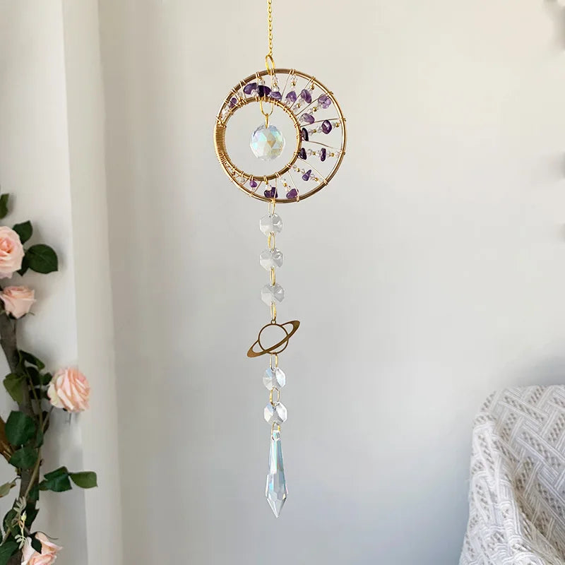 1 pc. Galaxy Suncatcher Hand-woven Crystal Wind Chimes Natural Gemstone Prism Window Hanging 