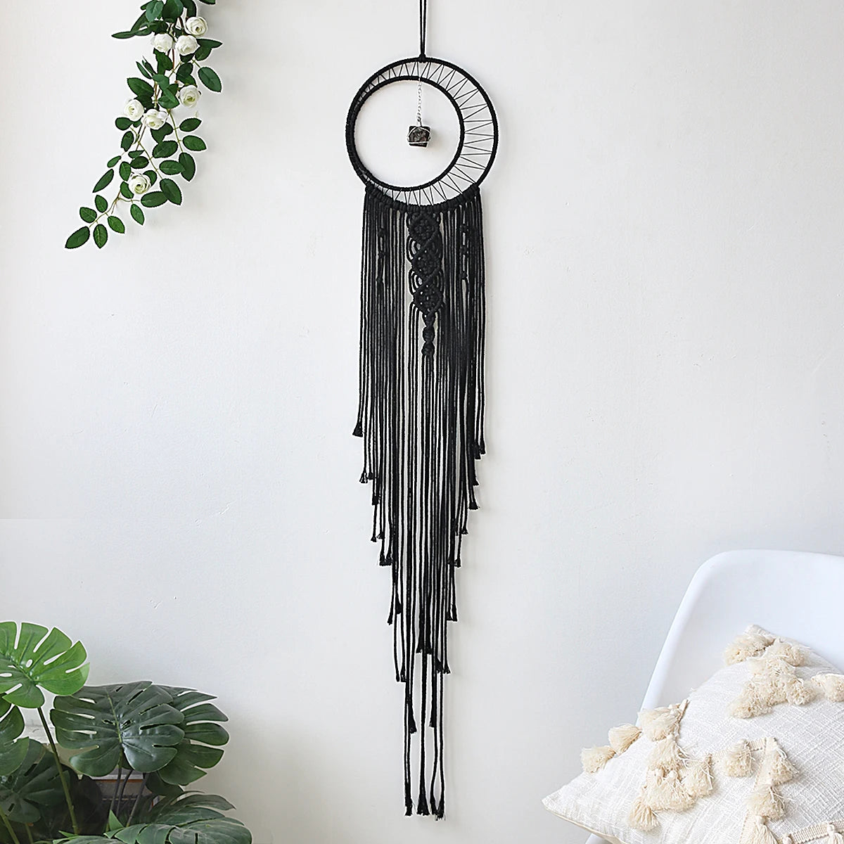 3 pcs Black Moon Dream Catcher, Macrame With Crystal, Home Decor 