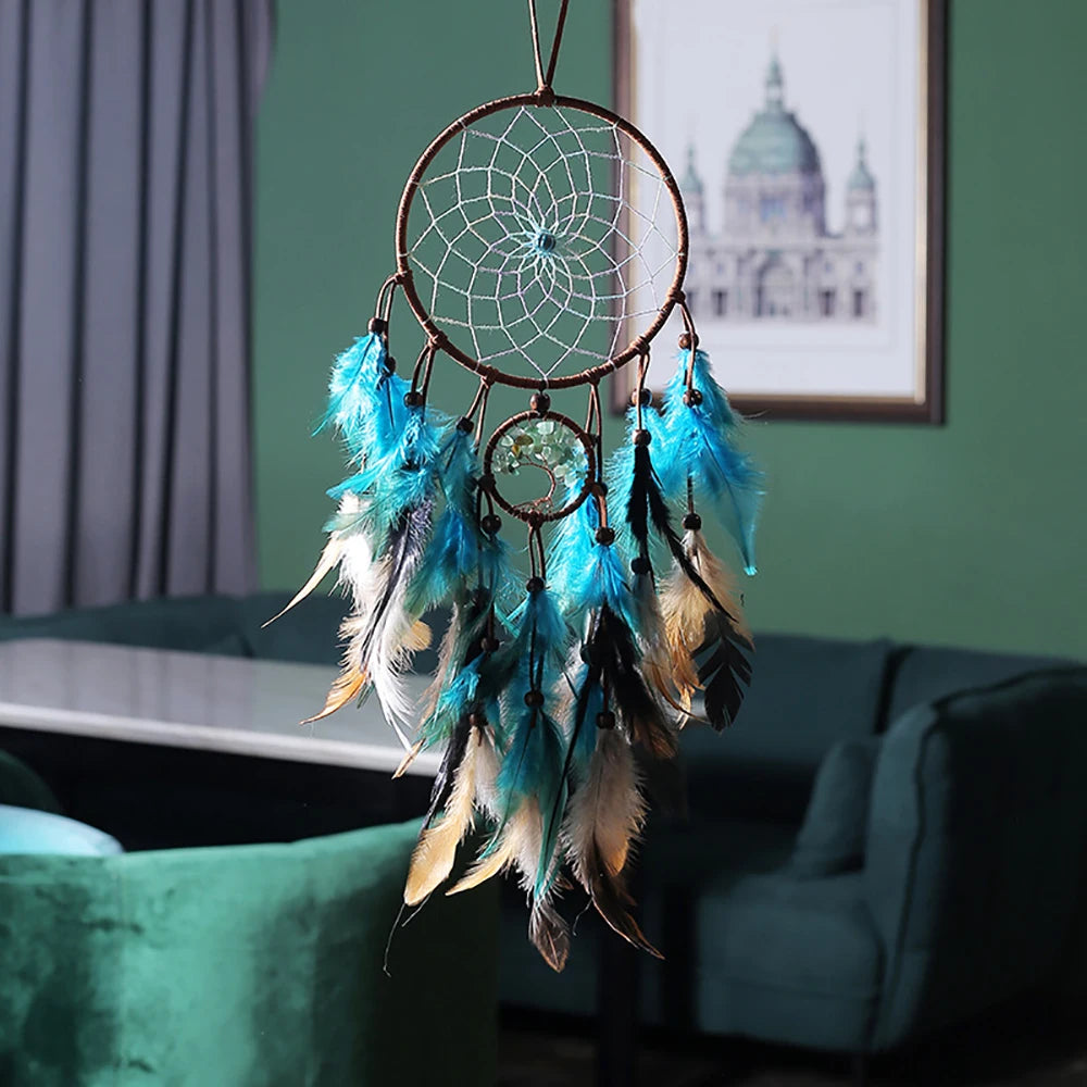 Native Style Blue Dream Catcher and Feathers, Home Decor, Hanging Bedroom 