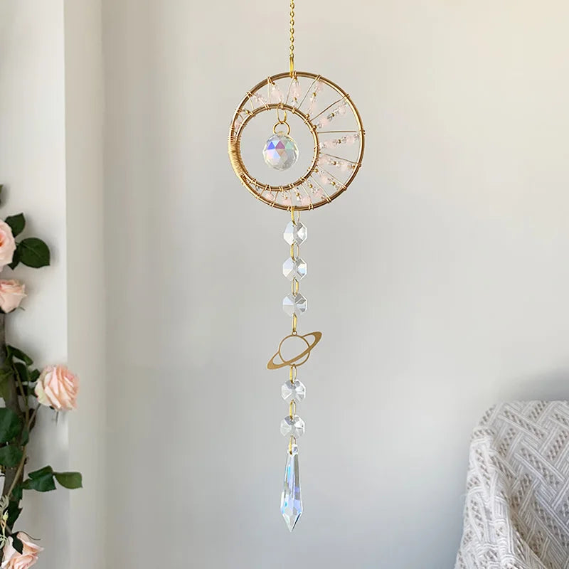 1 pc. Galaxy Suncatcher Hand-woven Crystal Wind Chimes Natural Gemstone Prism Window Hanging 