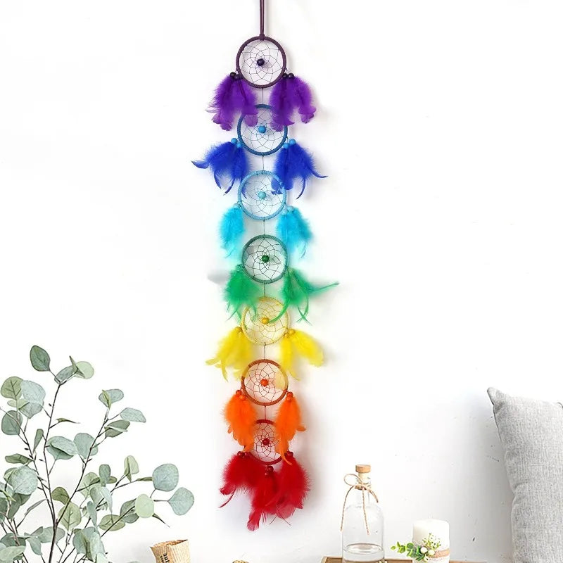 7cm Round Dreamcatcher Handmade Feather Wind Chime Boho Home Wall Hanging Pendant  Bedroom Decor Ornament Bohemian Gift 
