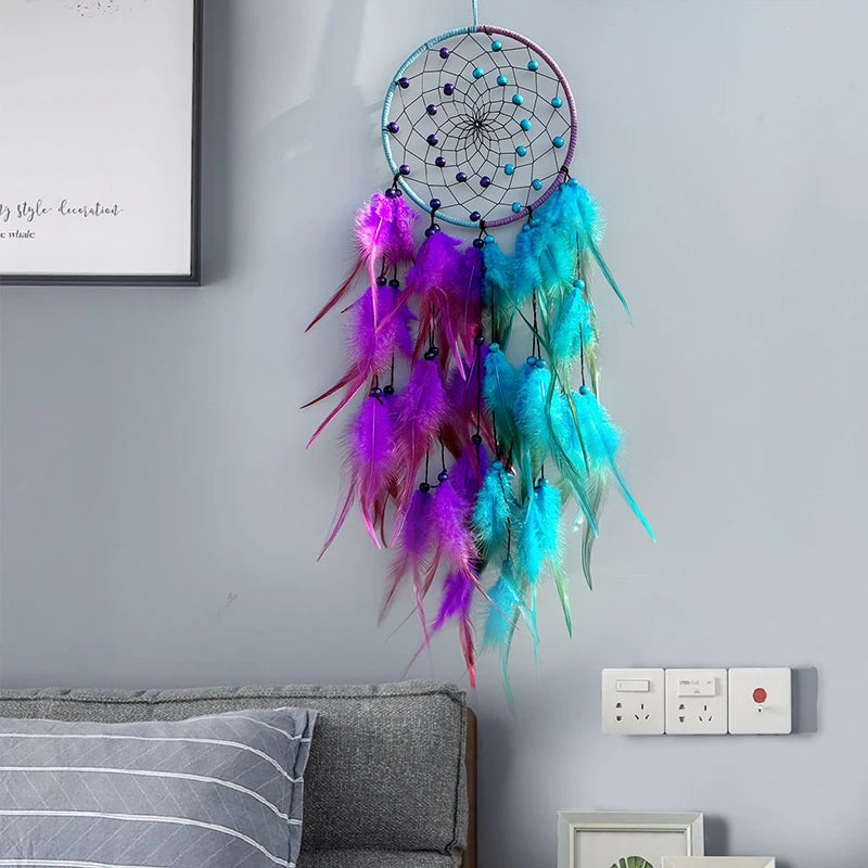 Two Tone Purple Blue Dream Catcher, Handmade Feather Decoration Home Accessory 