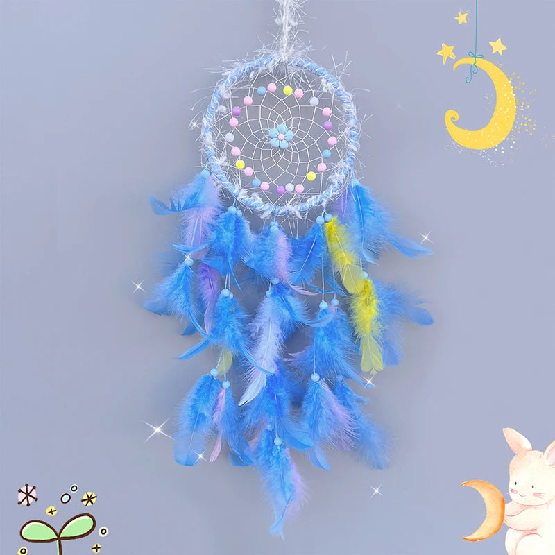Blue Playful Textured Dream Catcher, Flower Bead, Bedroom Wall Decor, Kids 