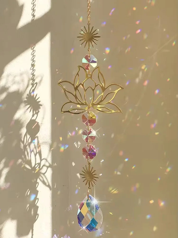 1pc Suncatcher Garden, Golden Lotus Pendant, Crystal Decoration 