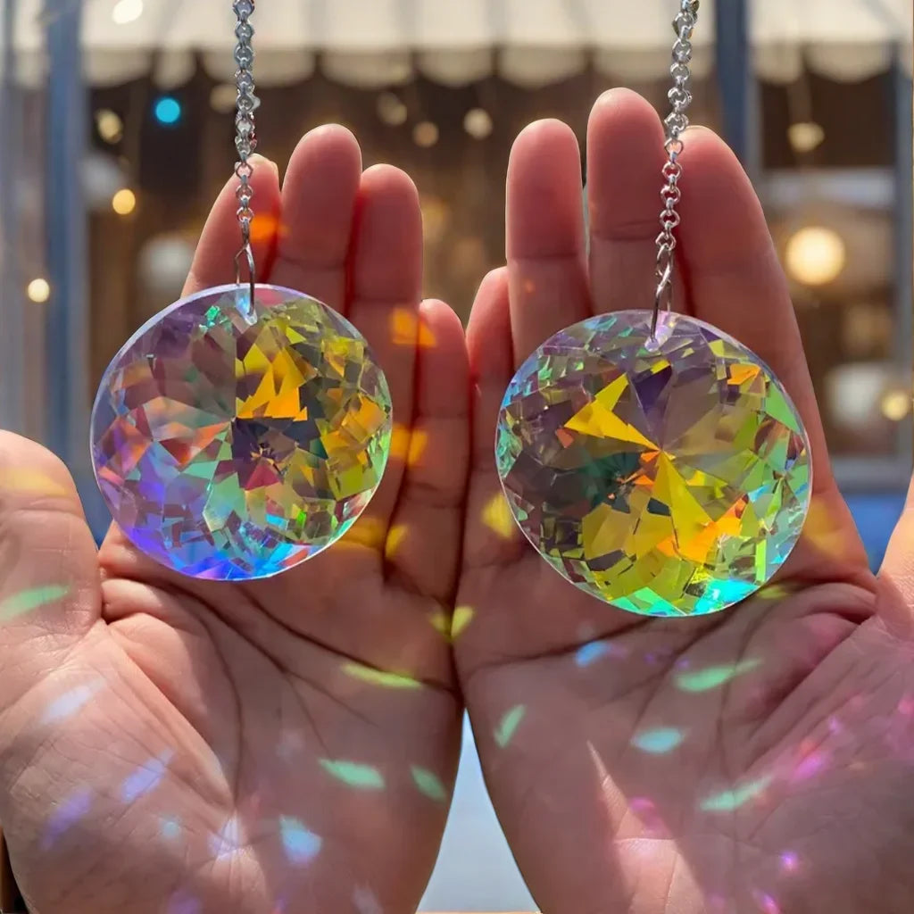 2pcs, Round Crystal Sun Catchers, Glass Prism Hanging Sun Catchers, Rainbow Maker For Window, Balcony, Kitchen, Garden Decorat 