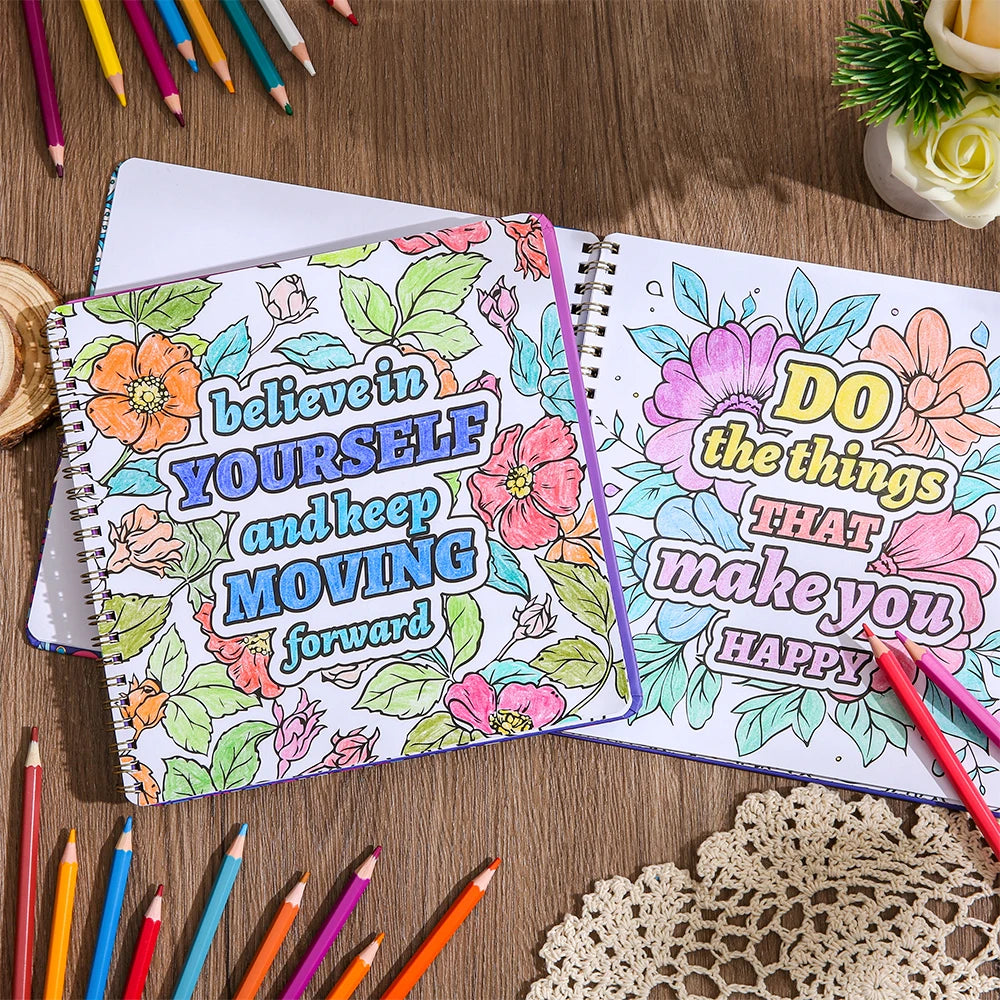 Inspirational Text Coloring Books With Flowers Sketchbooks For Relaxation 