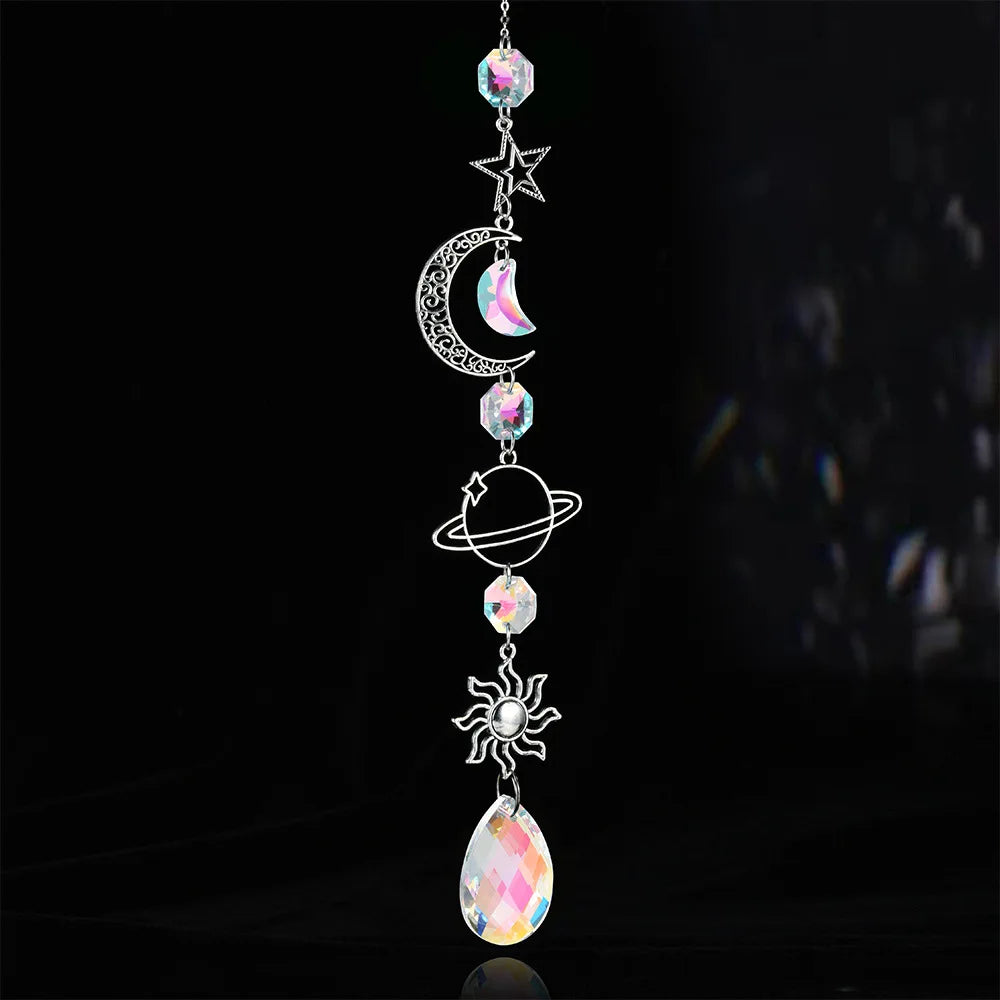 Galaxy Suncatcher Crystal Moon and Stars Hanging Garden Decoration Sun Catcher Rainbow Maker 