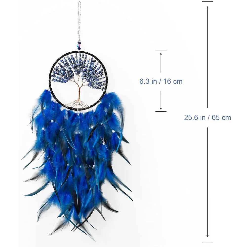 Tree of Life Large Dream Catcher Fairy Feathers with Natural Stone Healing Crystal Handmade Dreamcatcher Hanging Ornament Decor 