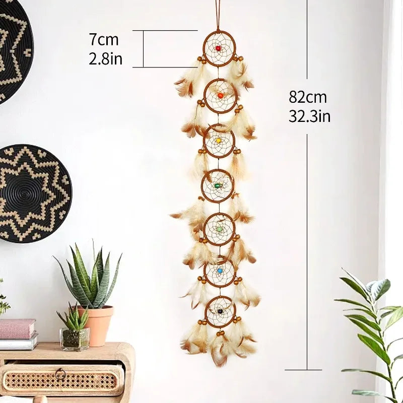 7cm Round Dreamcatcher Handmade Feather Wind Chime Boho Home Wall Hanging Pendant  Bedroom Decor Ornament Bohemian Gift 