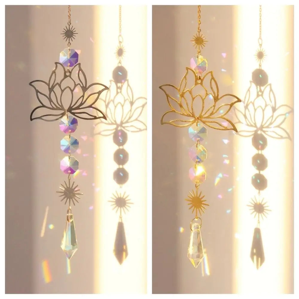 Golden or Silver Lotus Suncatcher Crystal Home Garden Decor Pendant Gift 