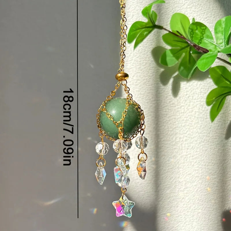 1pc Natural Stone Crystal Woven Suncatcher Hanging Window Garden Home Decoration 