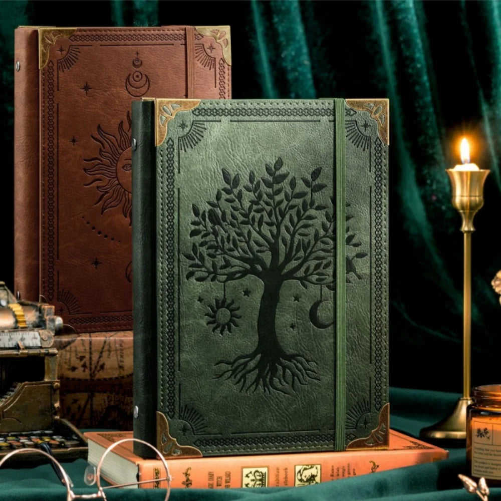 Vintage Leather Journal 120 pages, Embossed Tree of Life Travel Notebook, Refillable Writing Diary 