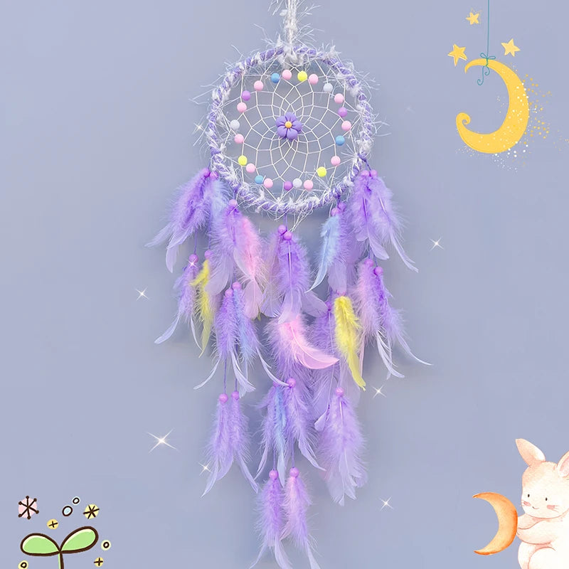 Purple Playful Textured Dream Catcher, Flower Bead, Bedroom Wall Decor, Kids 