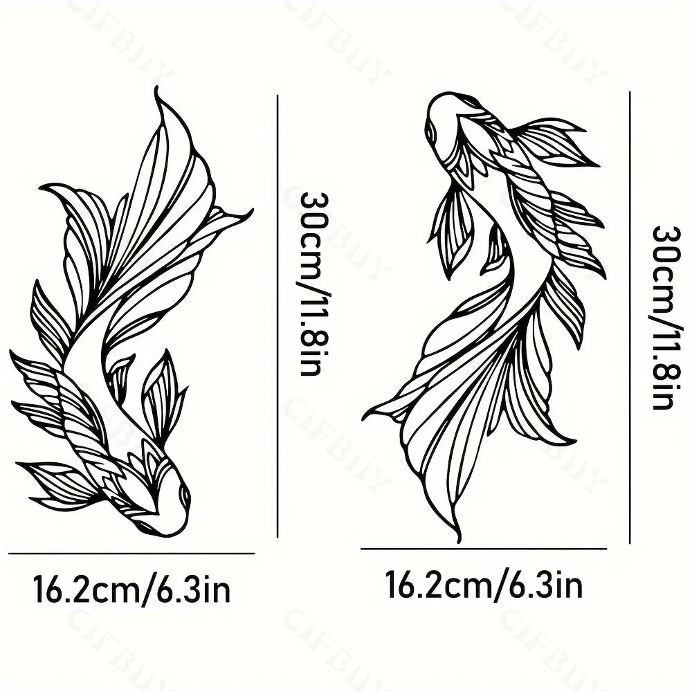 2pcs Koi Fish Metal Wall Art, Home Interior Wall Decoration, Living Room Metal Wall Art Decor 