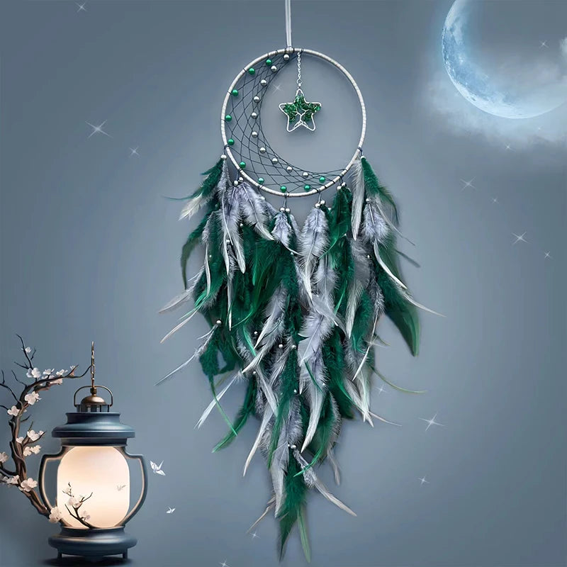 Enchanting Green Moon & Star Dream Catcher, Hanging Ornaments, Home Decorations 