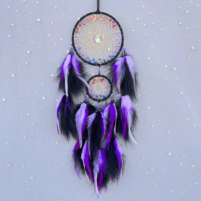 Purple Feather, Rainbow Beads, Dream Catcher, Hanging Ornaments, Home Decoration 