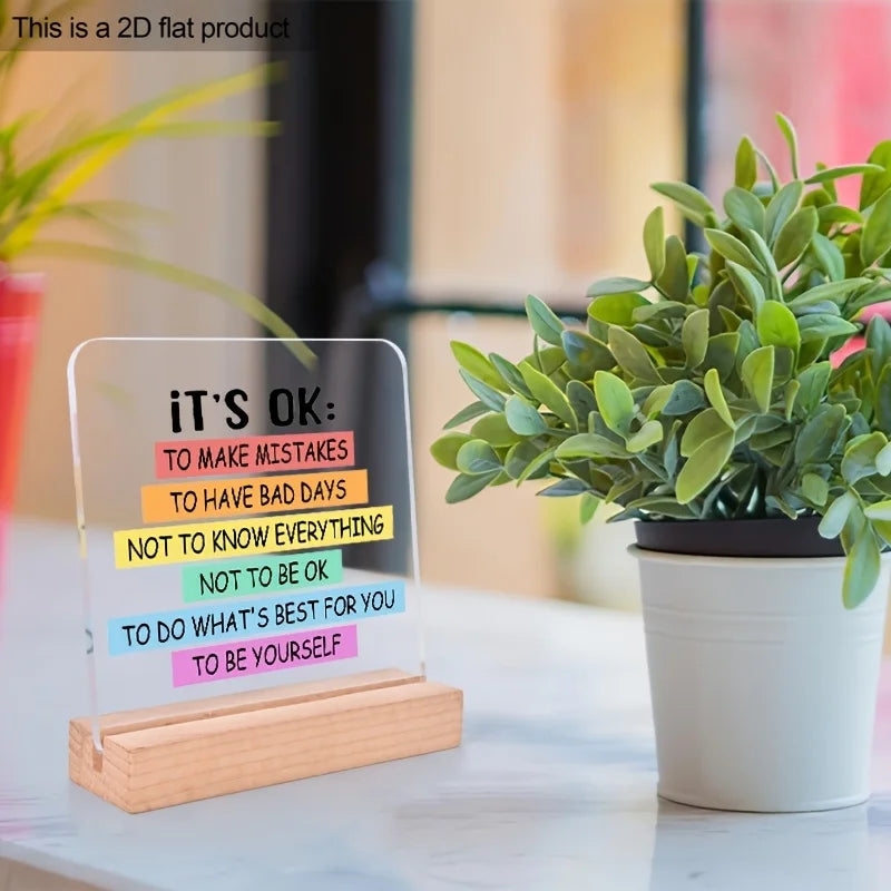 Colorful Motivational Desk Plaque Decor, It's Okay to Be Yourself 