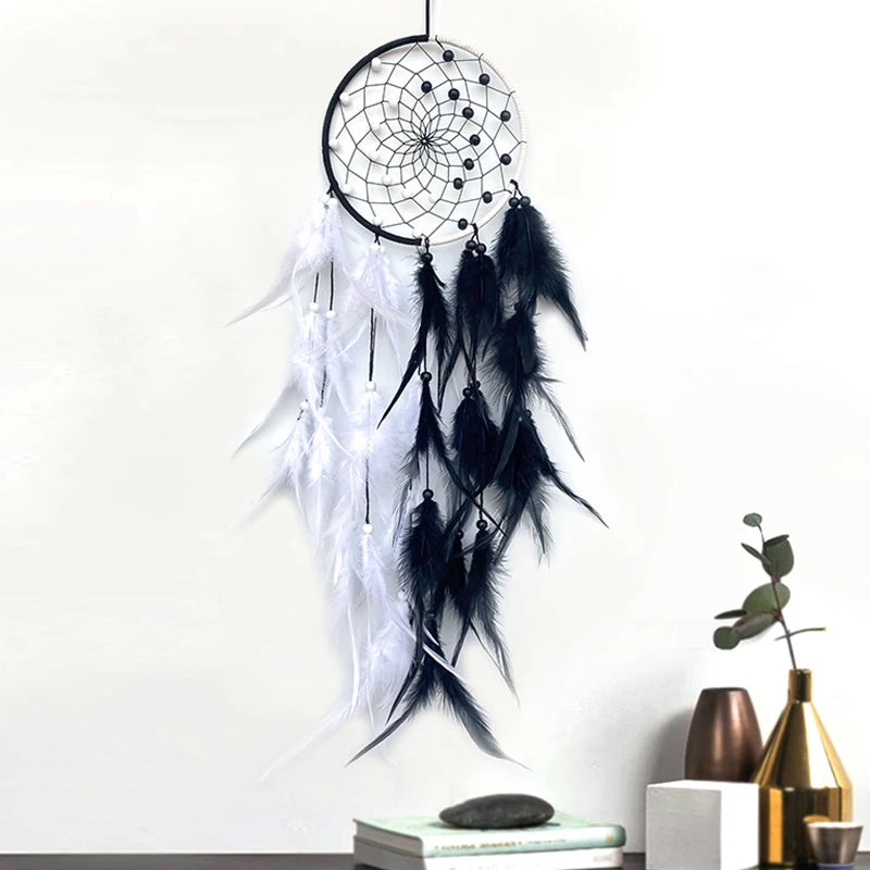 Two Tone Black and White Dream Catcher, Handmade Feather Decoration Home Accessory 