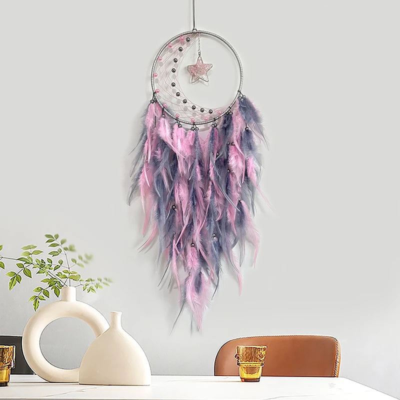 Enchanting Pink Moon & Star Dream Catcher, Hanging Ornaments, Home Decorations 