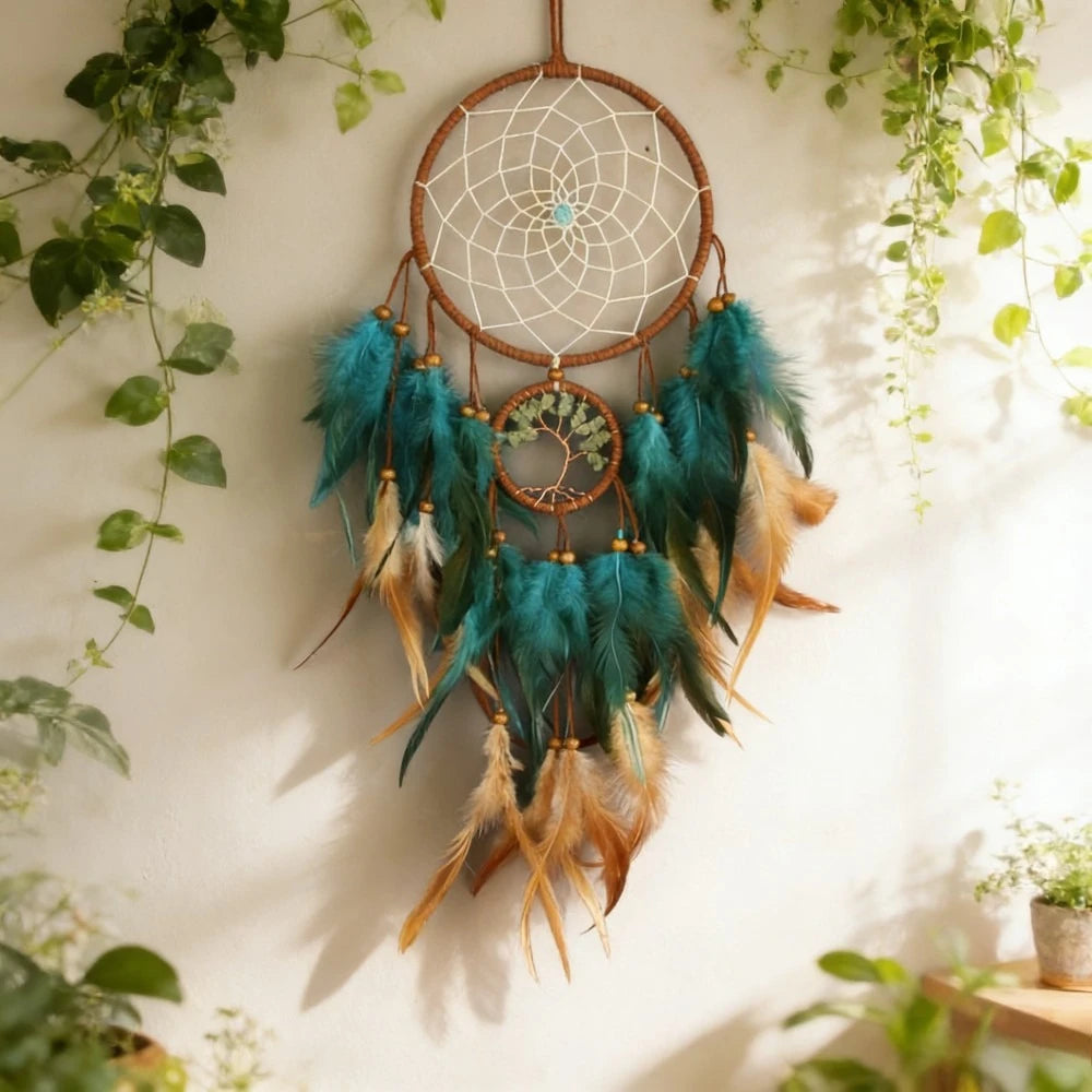 1 Pc Blue Boho Dream Catcher Dream Catcher with Feather, Wall Art, Bedroom Decor, Glow in The Dark, gift Idea, 