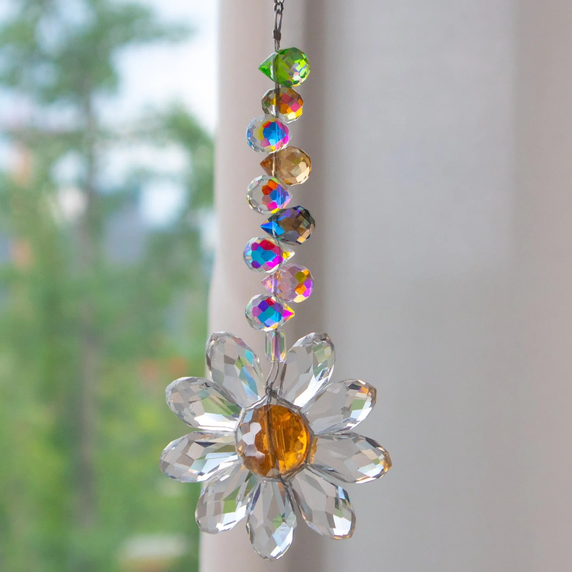Colorful Daisy Sun Catcher, Crystal Garden Decoration 