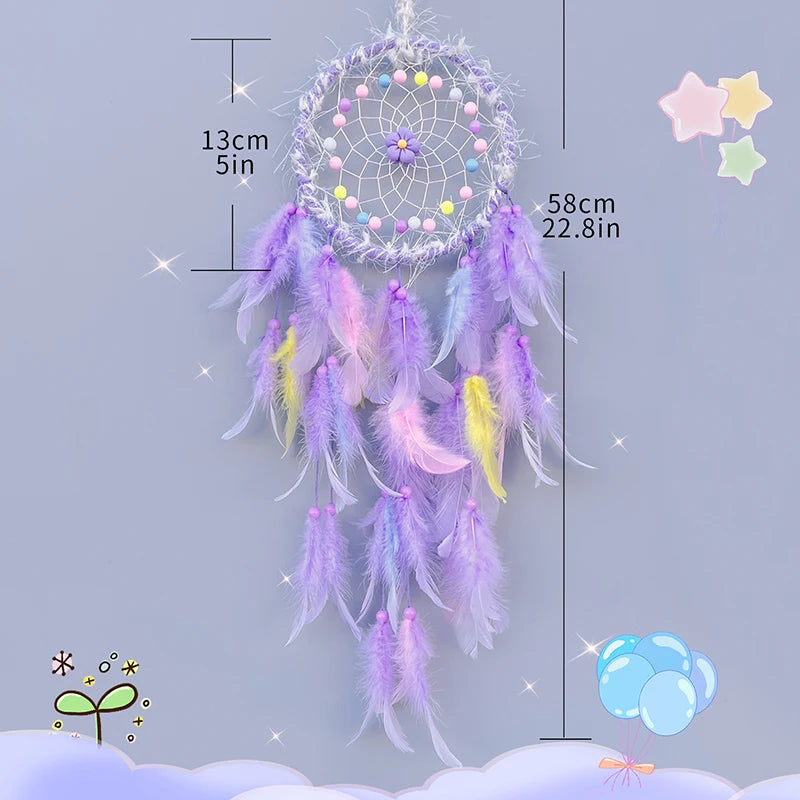 Purple Playful Textured Dream Catcher, Flower Bead, Bedroom Wall Decor, Kids 