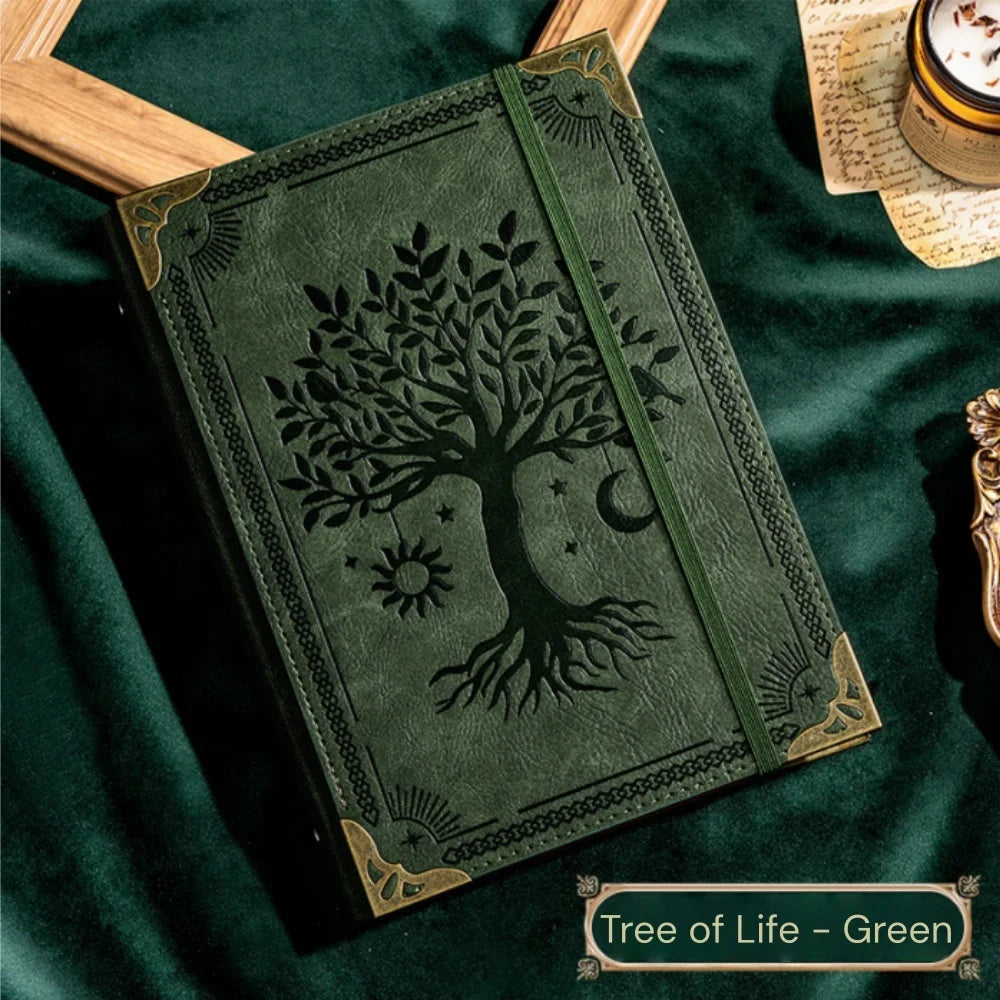 Vintage Leather Journal 120 pages, Embossed Tree of Life Travel Notebook, Refillable Writing Diary 