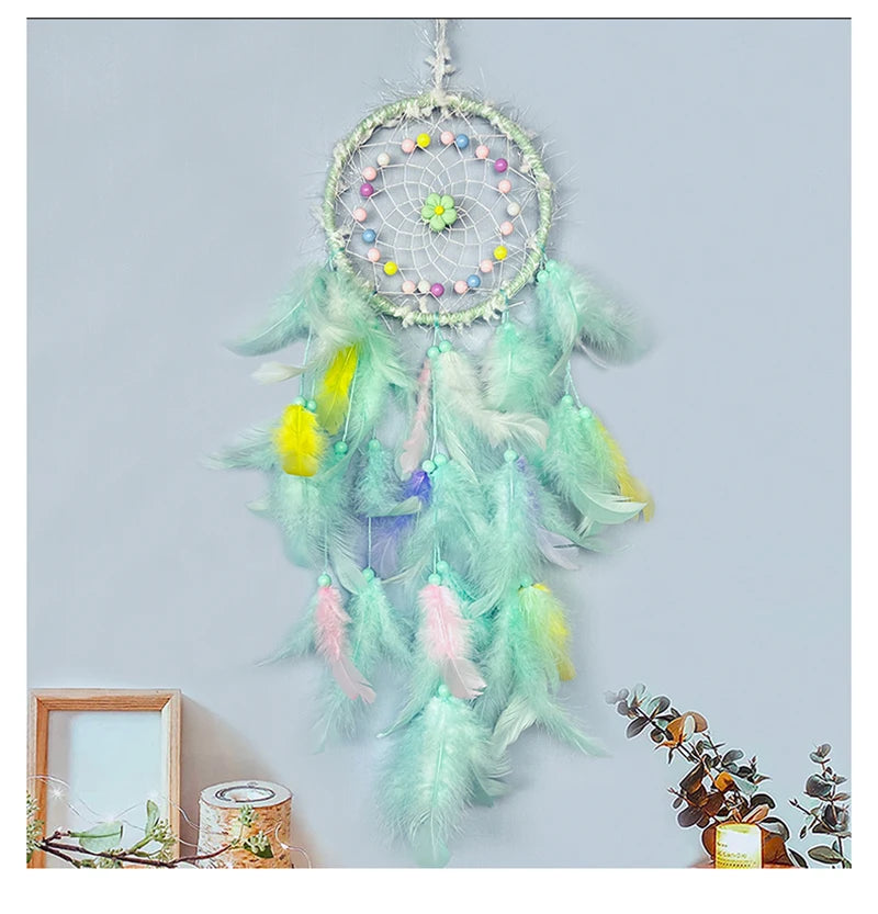 Teal Playful Textured Dream Catcher, Flower Bead, Bedroom Wall Decor, Kids 