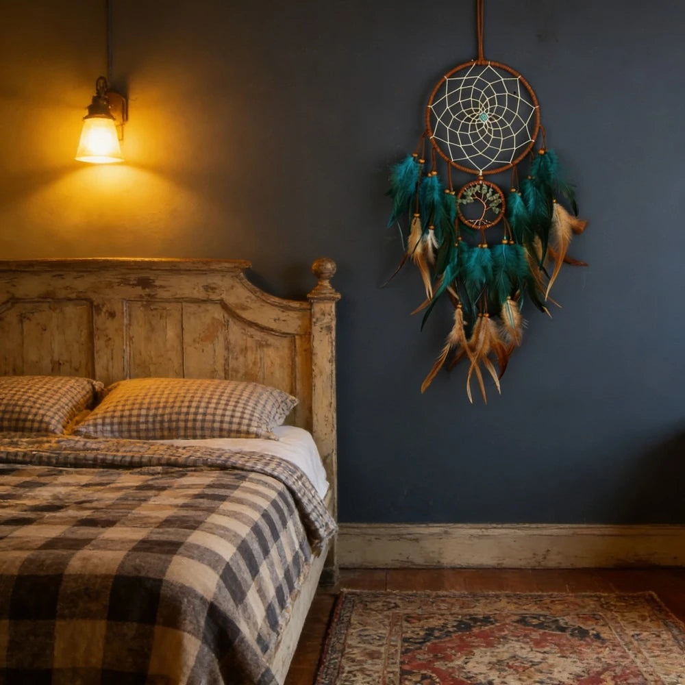 1 Pc Blue Boho Dream Catcher Dream Catcher with Feather, Wall Art, Bedroom Decor, Glow in The Dark, gift Idea, 