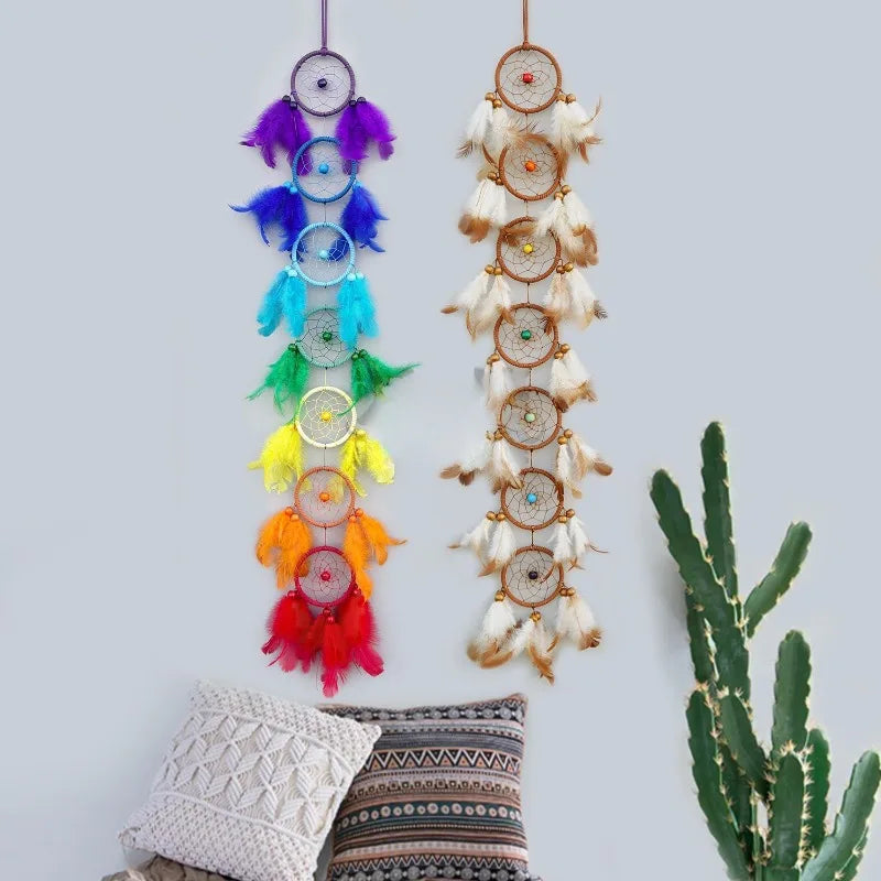 7cm Round Dreamcatcher Handmade Feather Wind Chime Boho Home Wall Hanging Pendant  Bedroom Decor Ornament Bohemian Gift 