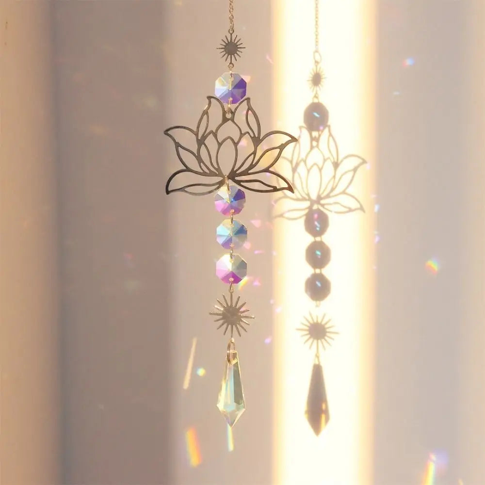 Golden or Silver Lotus Suncatcher Crystal Home Garden Decor Pendant Gift 