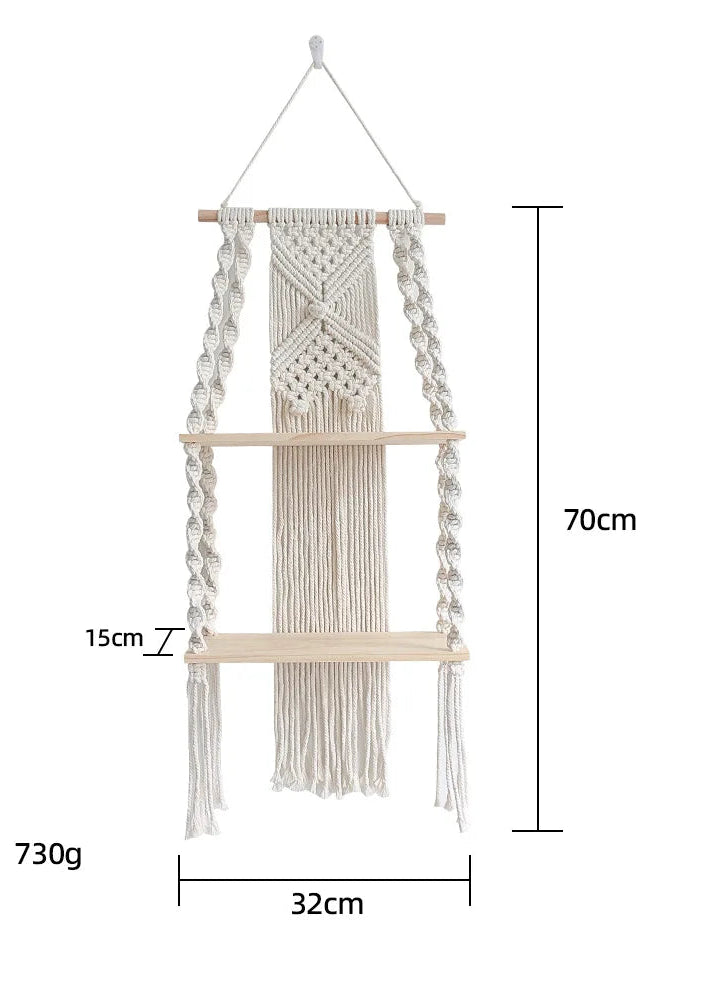 Macrame Wall Hanging Shelf Boho Home Decor Wood Decoration for Bedroom Living Room 