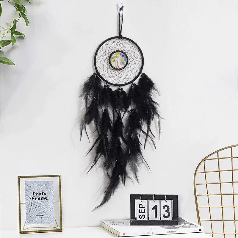 Black Tree of Life Dream Catcher, Crystal Stones, Gothic Wall Hanging Decoration 